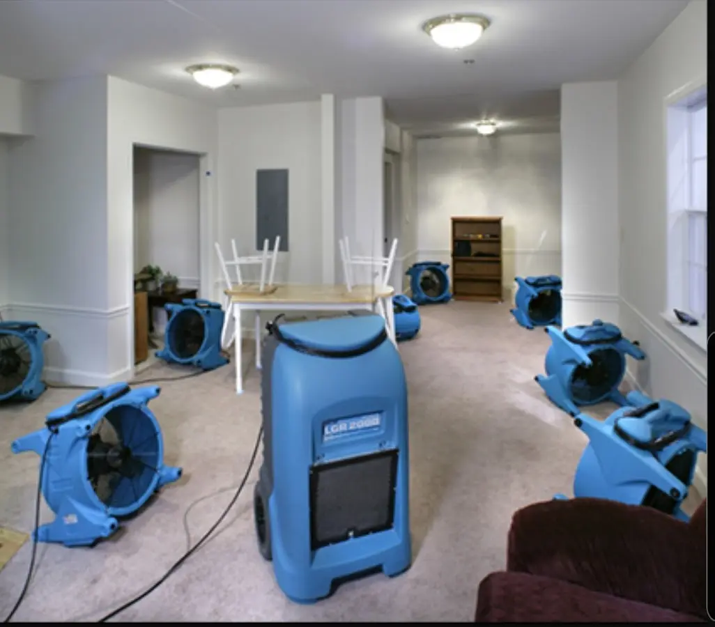 Air movers and dehumidifier setup for Water Extraction & Removal in Somerset